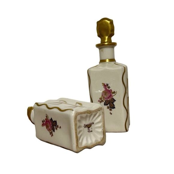 Pair of Vintage Perfume Bottles with Stopper Porcelain Japan Hand Painted 1940’s - Picture 8 of 9